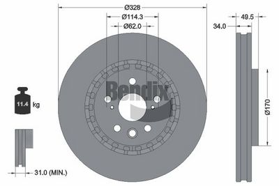 спирачен диск BENDIX Braking BDS2378