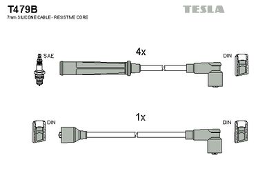 Комплект проводов зажигания TESLA T479B для HYUNDAI PONY