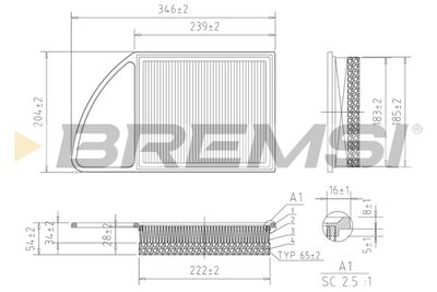Воздушный фильтр BREMSI FA0216 для MITSUBISHI ASX