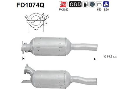 Filtr sadzy / filtr cząstek stałych, układ wydechowy AS FD1074Q