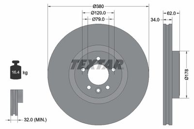 Тормозной диск TEXTAR 92316405 для LAND ROVER DEFENDER