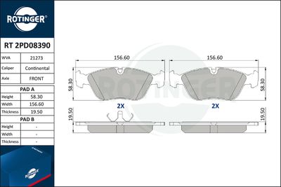 комплект спирачно феродо, дискови спирачки ROTINGER