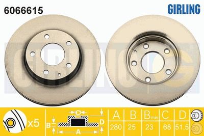 GIRLING 6066615 Тормозные диски  для MAZDA 3 (BM, BN) 1.5