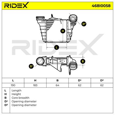 интеркулер (охладител за въздуха на турбината) RIDEX 468I0058