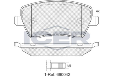 комплект спирачно феродо, дискови спирачки ICER EV1534-700