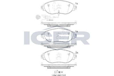 комплект спирачно феродо, дискови спирачки ICER 182018-087