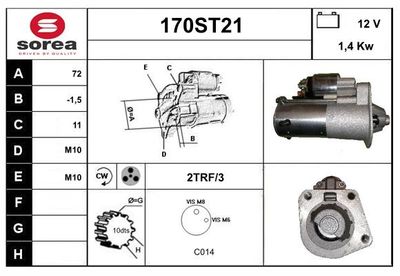 STARTCAR 170ST21 Стартер  для VOLVO S60 II (134) 2.5 T5