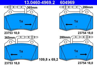 Комплект тормозных колодок, дисковый тормоз ATE 13.0460-4969.2 для PEUGEOT 406