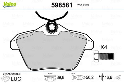 Комплект тормозных колодок, дисковый тормоз VALEO 598581 для ALFA ROMEO 164