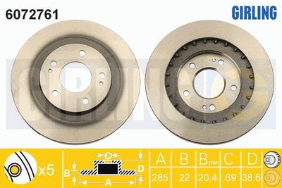 GIRLING 6072761 Тормозные диски  для MITSUBISHI PAJERO (Митсубиши Пажеро)