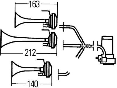 Fanfare (elektropneumatisch, 12V, 780-820-880Hz, 118dB)