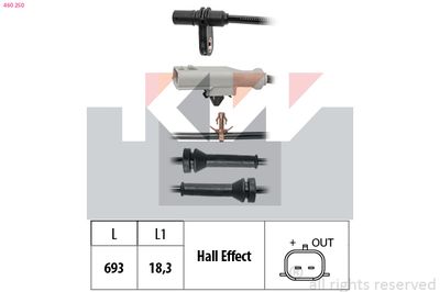 Czujnik, prędkość obrotowa koła KW 460 250