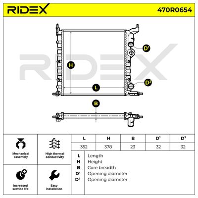 радиатор, охлаждане на двигателя RIDEX