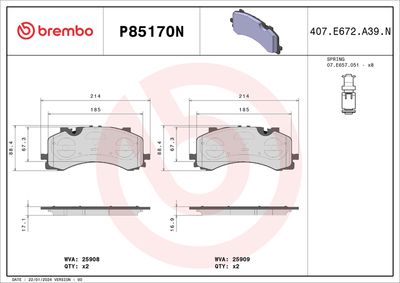 Sada brzdových destiček, kotoučová brzda BREMBO P85170N