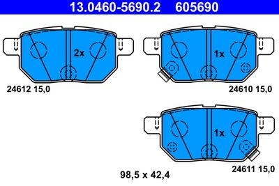 Комплект тормозных колодок, дисковый тормоз ATE 13.0460-5690.2 для SUBARU TREZIA