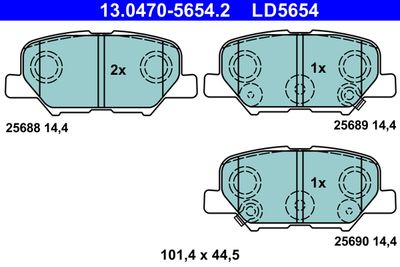 Комплект тормозных колодок, дисковый тормоз ATE 13.0470-5654.2 для MAZDA 6