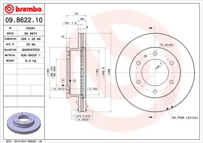Тормозной диск BREMBO 09.B622.10 для MAZDA BT-50