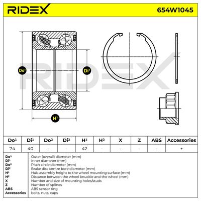 комплект колесен лагер RIDEX 654W1045