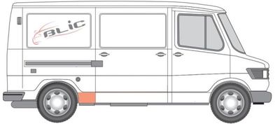 Dorpel aan autozijde Links/Rechts (kort  Zijwaartse versterking) past: MERCEDES T1 / T2 601, 602 04.77-02.96