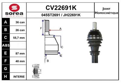 EAI CV22691K ШРУС  для VOLVO C30 (Вольво К30)