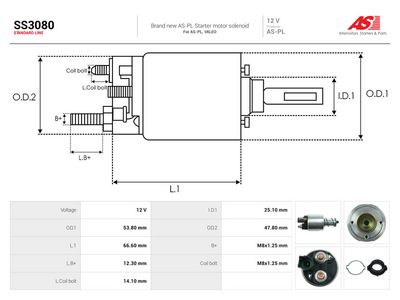 AS-PL - Elektromagnetický spínač, štartér TOYOTA , SS3080