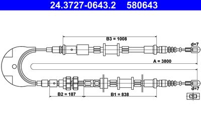 Тросик, cтояночный тормоз ATE 24.3727-0643.2 для FORD SCORPIO