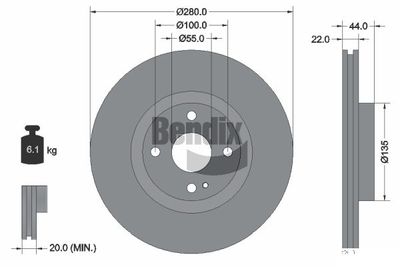 Тормозной диск BENDIX Braking BDS2185 для ABARTH 124