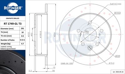 спирачен диск ROTINGER RT 1749-GL T3