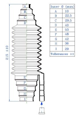 Steering gear boot Links/Rechts (lengte215mm 10mm/29mm)