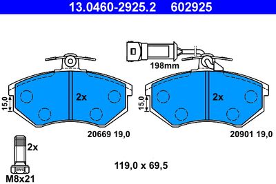 Комплект тормозных колодок, дисковый тормоз ATE 13.0460-2925.2 для AUDI 200