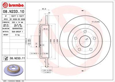 Тормозной диск BREMBO 08.N233.11 для DODGE DURANGO