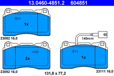 Комплект тормозных колодок, дисковый тормоз ATE 13.0460-4851.2 для ALFA ROMEO 159