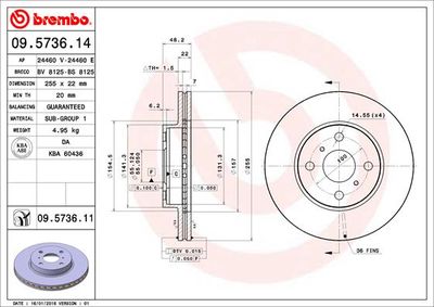 Тормозной диск BREMBO 09.5736.11 для GREAT WALL VOLEEX