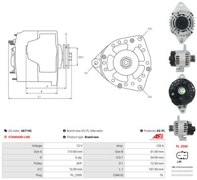 GENERATOR / ALTERNATOR AS-PL A6714S 4