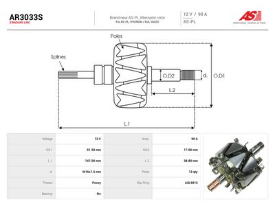 AS-PL - Rotor alternátora HYUNDAI , AR3033S