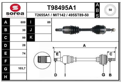 Приводной вал EAI T98495A1 для MITSUBISHI PAJERO