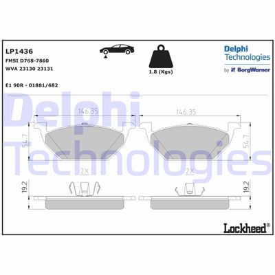 Комплект тормозных колодок, дисковый тормоз DELPHI LP1436 для VW LOAD
