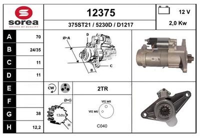 EAI 12375 Стартер  для LAND ROVER RANGE ROVER EVOQUE (L538) 2.0 D