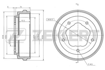 ZEKKERT BS-6111 Тормозной барабан для FORD TRANSIT c бортовой платформой/ходовая часть (V_ _) 2.5 D (VGL, VSL, VTL, VCS, VDS)