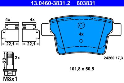 Комплект тормозных колодок, дисковый тормоз ATE 13.0460-3831.2 для JAGUAR X-TYPE