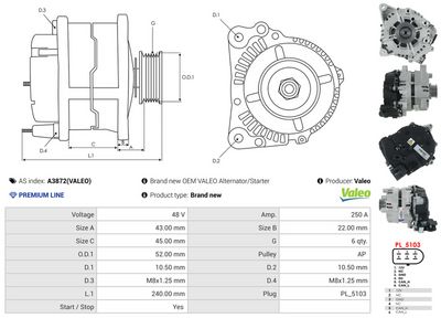 GENERATOR / ALTERNATOR AS-PL A3872VALEO 4
