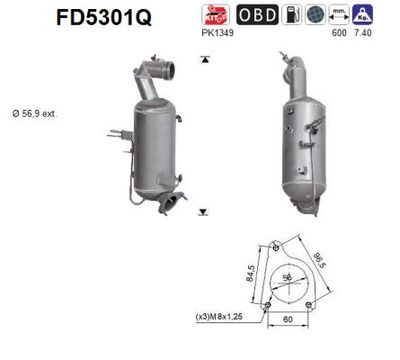 Filtr sadzy / filtr cząstek stałych, układ wydechowy AS 55506840