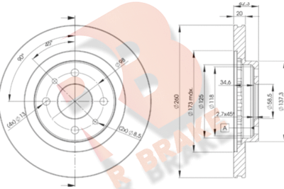 Тормозной диск R BRAKE 78RBD21073 для LADA 112