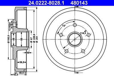 Тормозной барабан ATE 24.0222-8028.1 для MAZDA 626