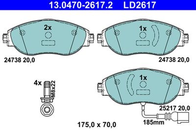 Комплект тормозных колодок, дисковый тормоз ATE 13.0470-2617.2 для VW ARTEON