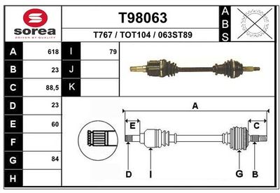 Приводной вал EAI T98063 для TOYOTA STARLET