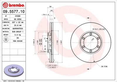 Тормозной диск BREMBO 09.5577.10 для OPEL CAMPO