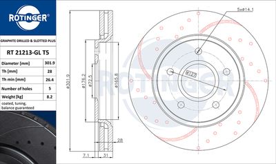 Tarcza hamulcowa ROTINGER RT 21213-GL T5