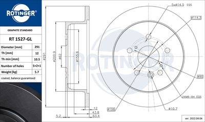 Tarcza hamulcowa ROTINGER RT 1527-GL