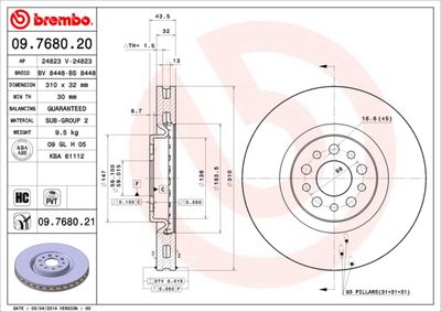 Тормозной диск BREMBO 09.7680.21 для CITROËN C8